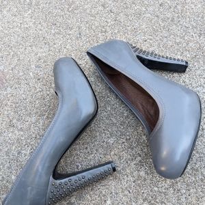 Women's Rose Gold Grey Leather Studded Heels 7.5M